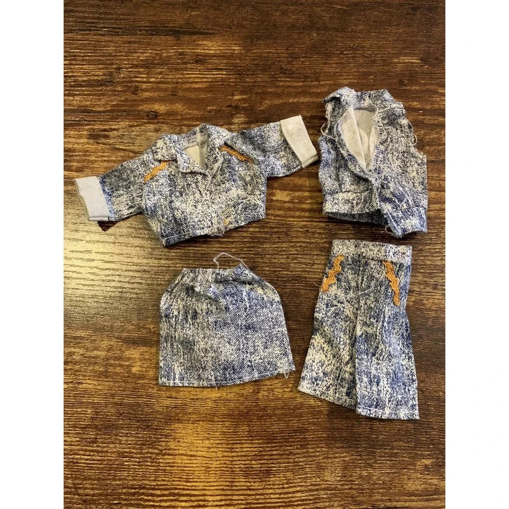 4 Vintage Barbie Doll Clothes Vest Skirt Jacket 1980s Jean Denim
